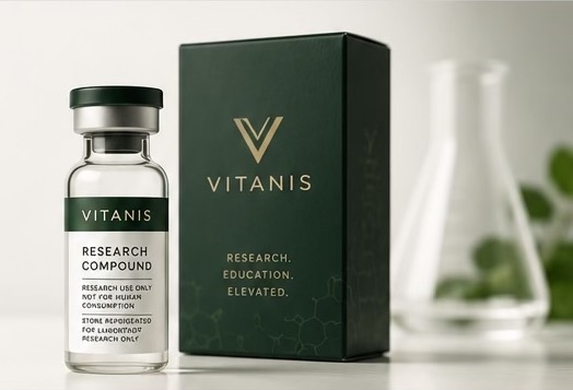 Vitanis research compound vial and dark green box